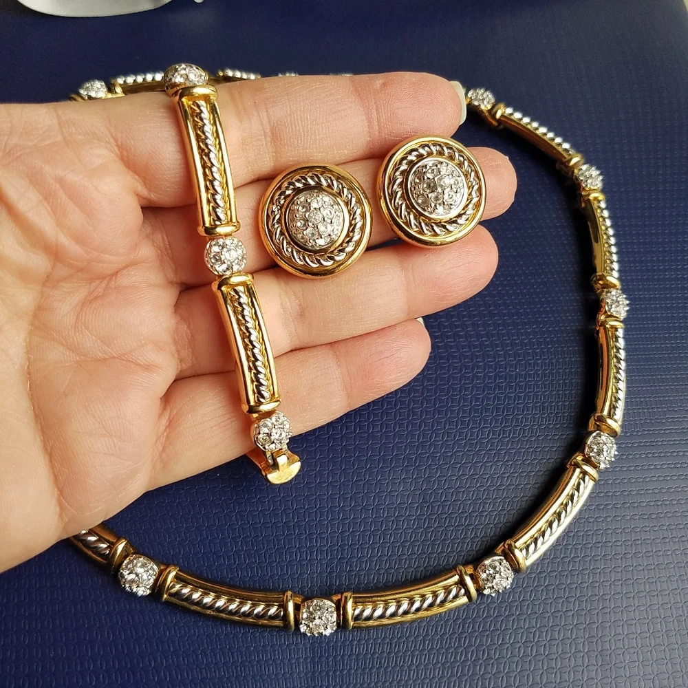 AUTHENTIC Swarovski 18k Gold Plated Tennis Necklace, Bracelet & Earrings SET - Picture 12 of 16